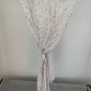 Chic White and Gold Music Note Scarf